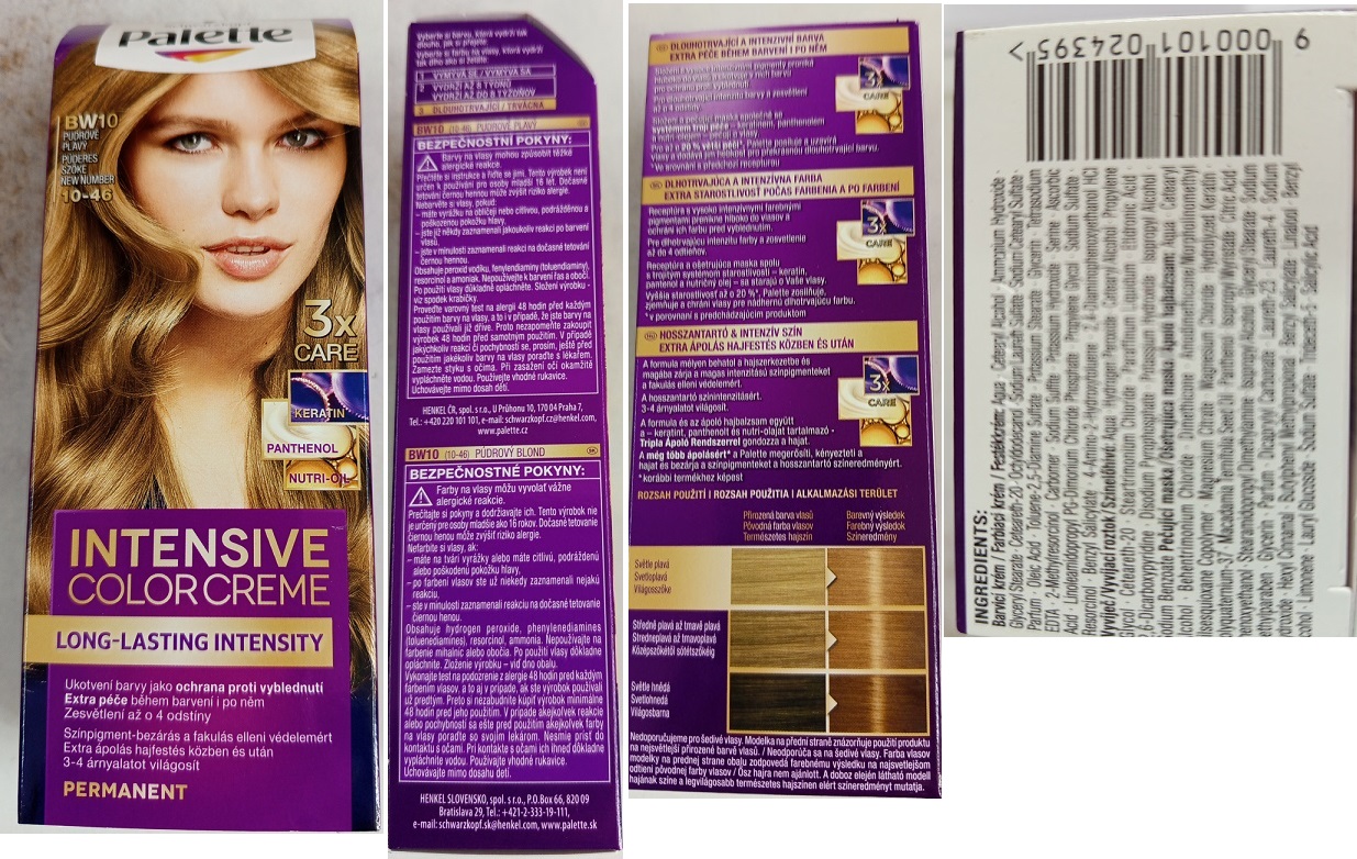 Barva na vlasy Schwarzkopf, Palette, INTENSIVE COLOR CREME, LONG-LASTING INTENSITY, BW10 PUDROVĚ PLAVÝ 10-46, 3x CARE: Fotografie