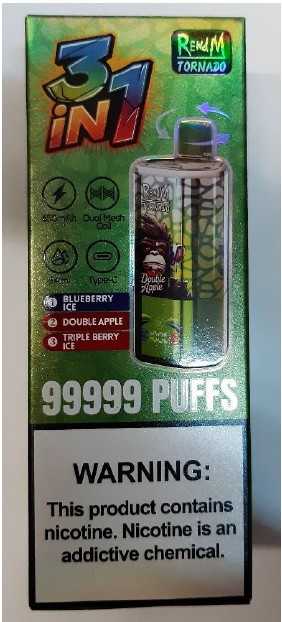 Jednorázová elektronická cigareta se 3 náplněmi zn. RENdM Tornado 99999 3in1, 54 ml, 50 mg/ml nikotinu: Fotografie