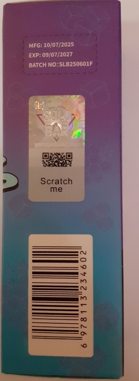 Náplň do elektronické cigarety Solo Bar, Nic Salts, e-liquid – příchuť Grape ICE: Fotografie č. 4